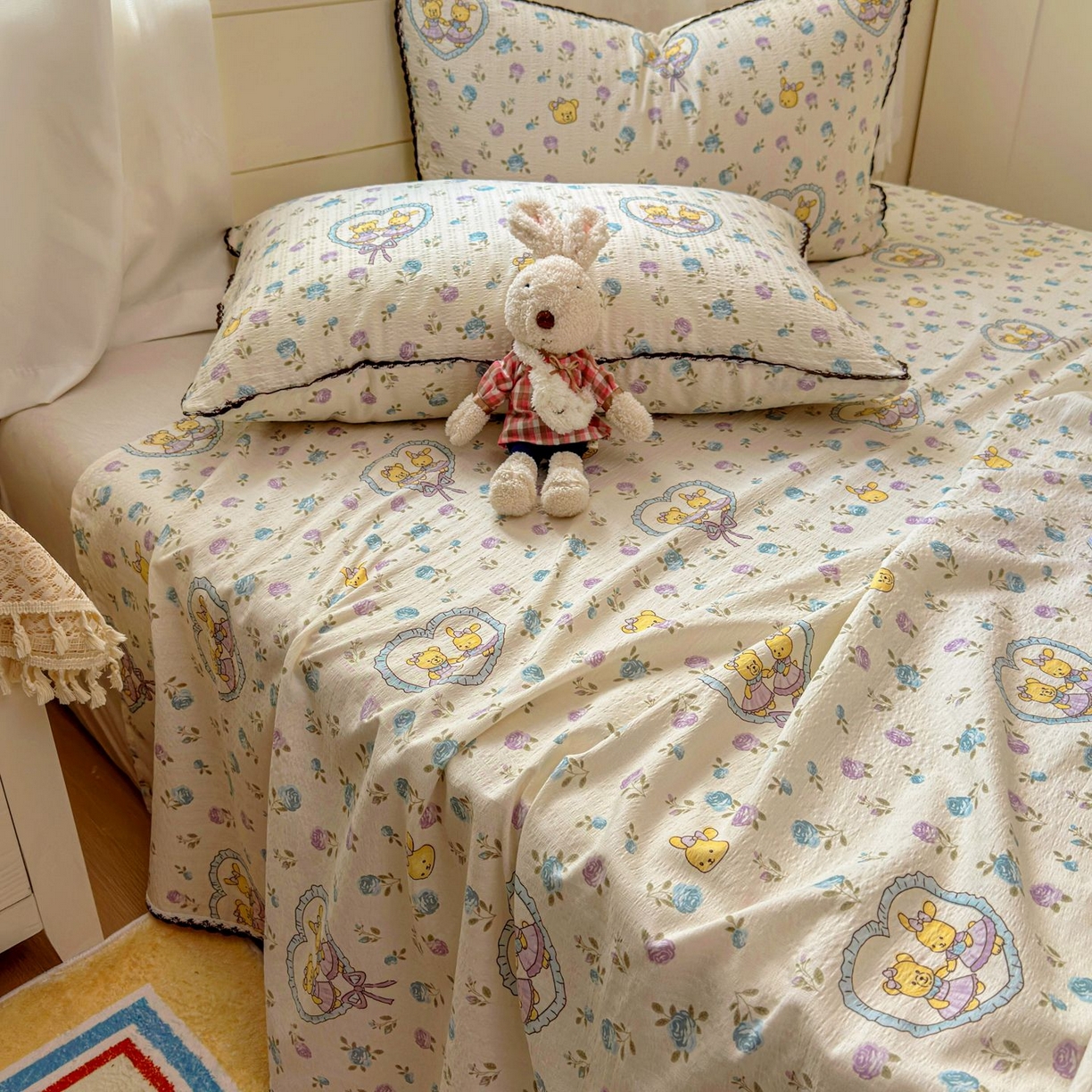 优卡迪家纺馆 2025新款皱皱棉小花边床单（下载文件包含买家秀） 花香浮梦