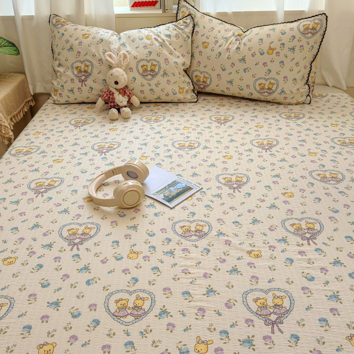 91家纺网 家纺一手货源 找家纺 优卡迪家纺馆 2025新款皱皱棉小花边床单（下载文件包含买家秀） 花香浮梦