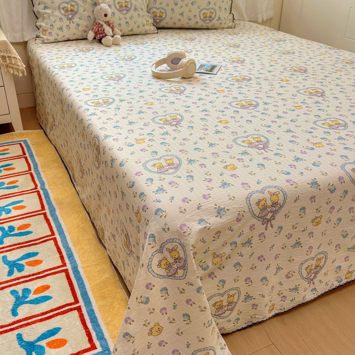 91家纺网 家纺一手货源 找家纺 优卡迪家纺馆 2025新款皱皱棉小花边床单（下载文件包含买家秀） 花香浮梦