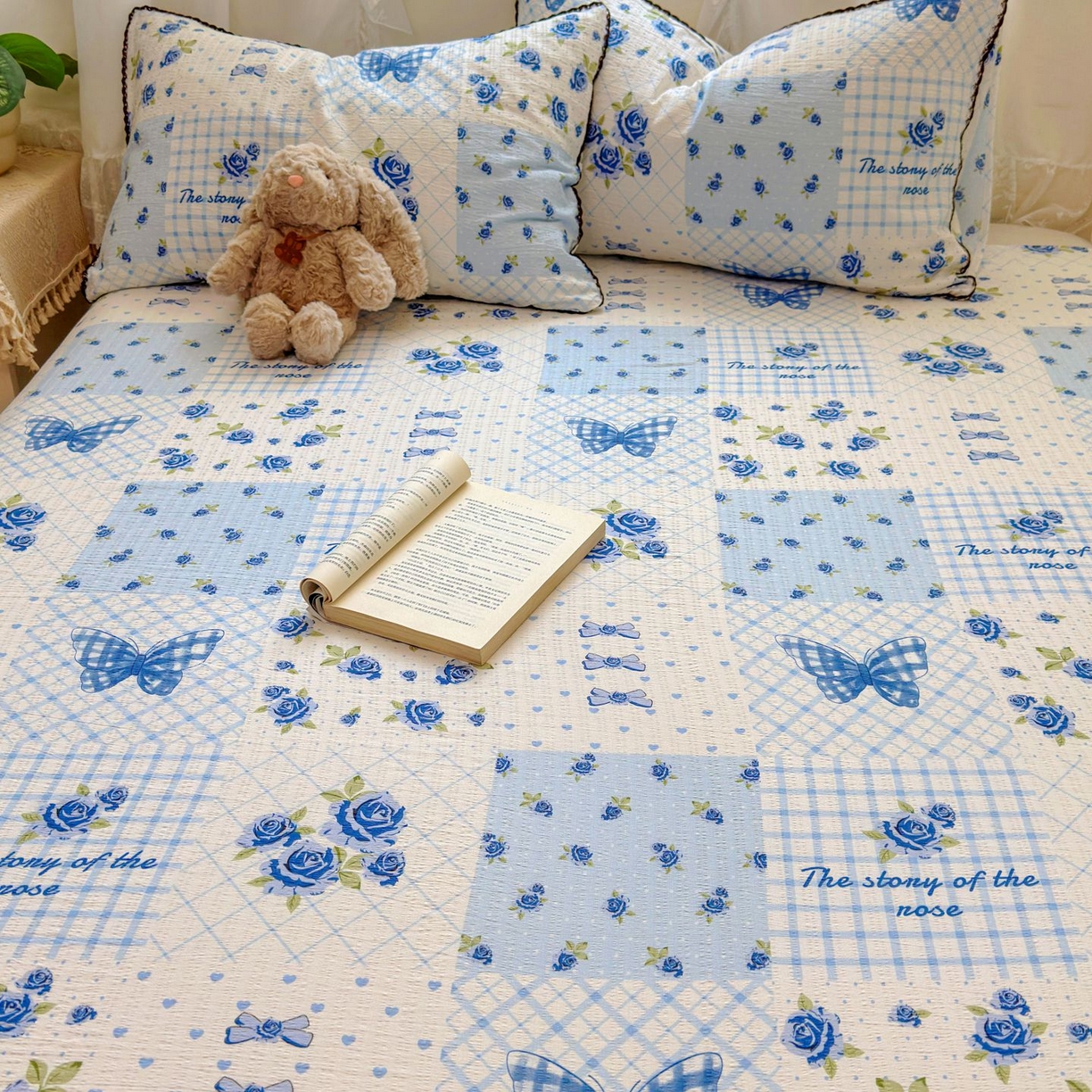 91家纺网 家纺一手货源 找家纺 优卡迪家纺馆 2025新款皱皱棉小花边床单（下载文件包含买家秀） 蓝玫之约