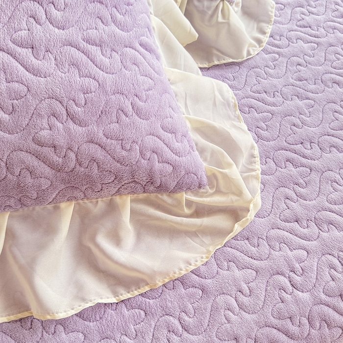 91家纺网 家纺一手货源 找家纺 绒棉世家 2025秋冬新款A类加厚牛奶绒花边床盖款床裙四件套-浪漫蝴蝶结 浪漫蝴蝶结-紫