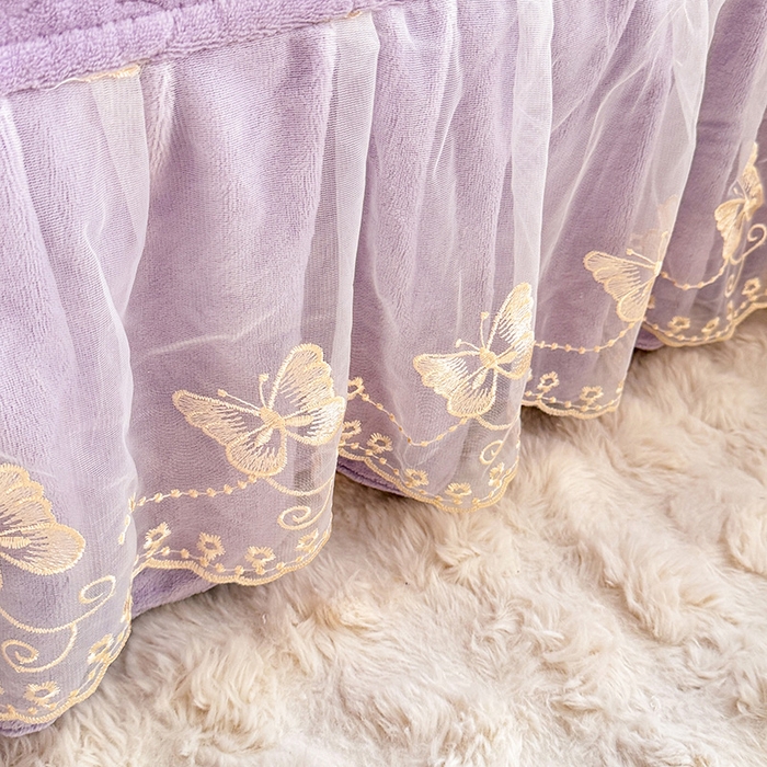 91家纺网 家纺一手货源 找家纺 绒棉世家 2025秋冬新款A类加厚牛奶绒花边床盖款床裙四件套-浪漫蝴蝶结 浪漫蝴蝶结-紫