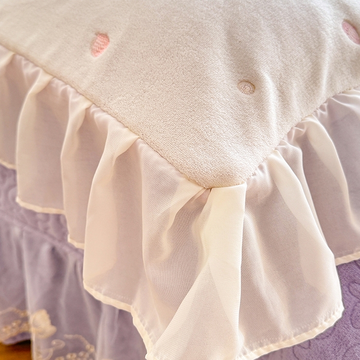 91家纺网 家纺一手货源 找家纺 绒棉世家 2025秋冬新款A类加厚牛奶绒花边床盖款床裙四件套-浪漫蝴蝶结 浪漫蝴蝶结-紫