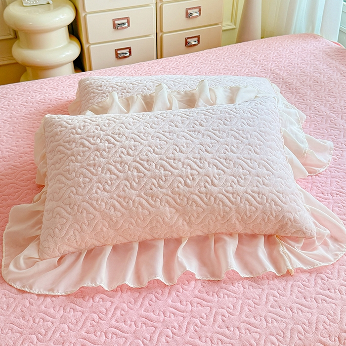 91家纺网 家纺一手货源 找家纺 绒棉世家 2025秋冬新款A类加厚牛奶绒花边床盖款床裙四件套-浪漫蝴蝶结 浪漫蝴蝶结-粉