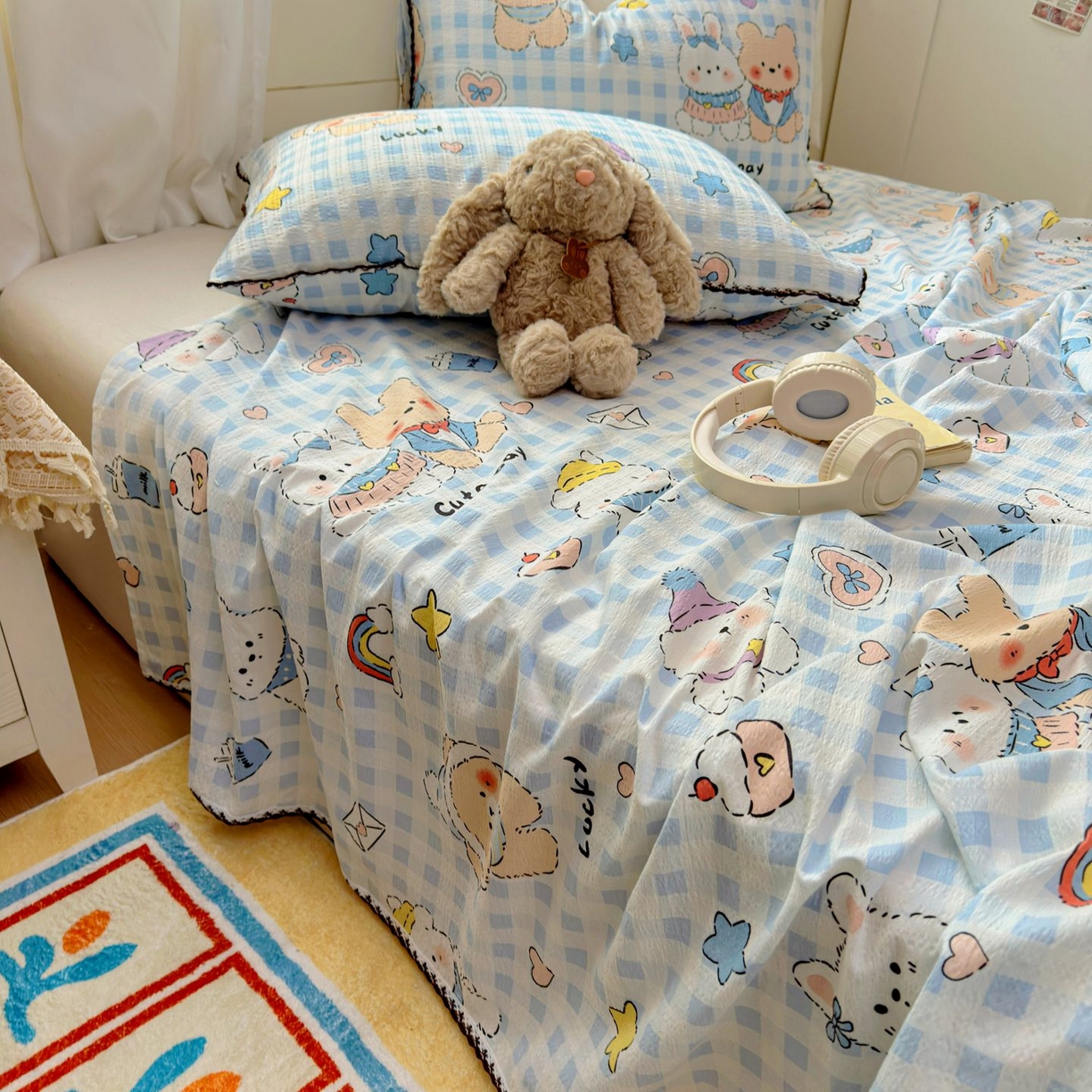 优卡迪家纺馆 2025新款皱皱棉小花边床单（下载文件包含买家秀） 萌动