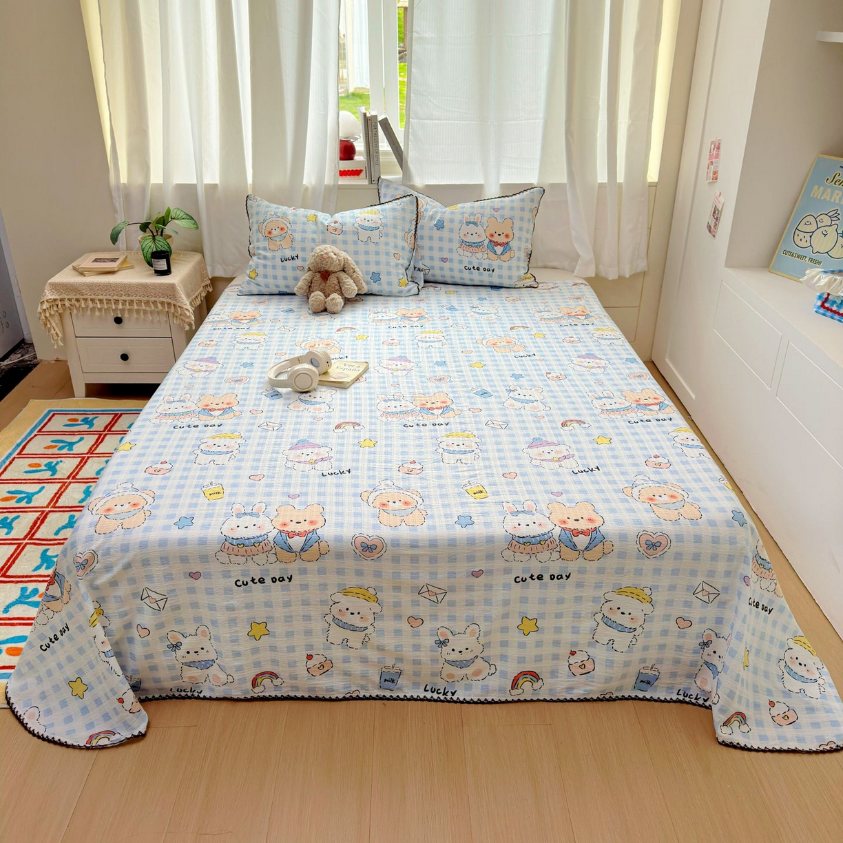 91家纺网 家纺一手货源 找家纺 优卡迪家纺馆 2025新款皱皱棉小花边床单（下载文件包含买家秀） 萌动