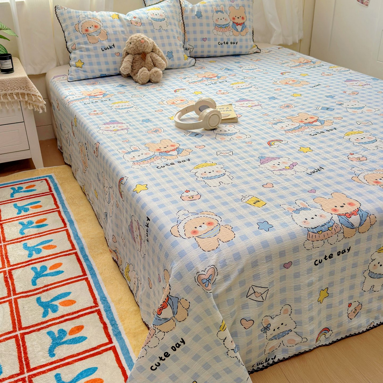 91家纺网 家纺一手货源 找家纺 优卡迪家纺馆 2025新款皱皱棉小花边床单（下载文件包含买家秀） 萌动