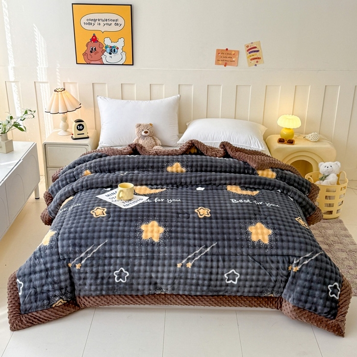 91家纺网 家纺一手货源 找家纺 宜梦家居 2025新款獭兔绒三层夹棉加厚豆豆棉被子被芯 星月