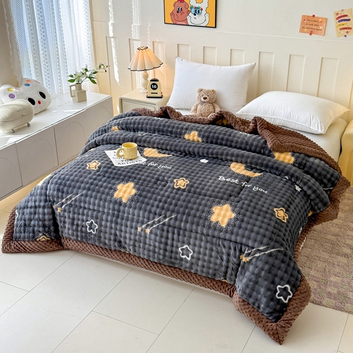 91家纺网 家纺一手货源 找家纺 宜梦家居 2025新款獭兔绒三层夹棉加厚豆豆棉被子被芯 星月