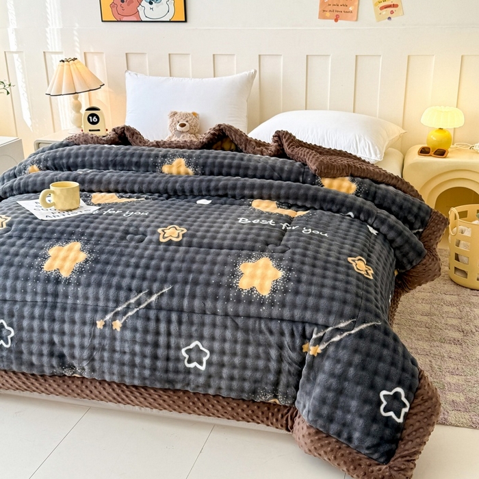 91家纺网 家纺一手货源 找家纺 宜梦家居 2025新款獭兔绒三层夹棉加厚豆豆棉被子被芯 星月