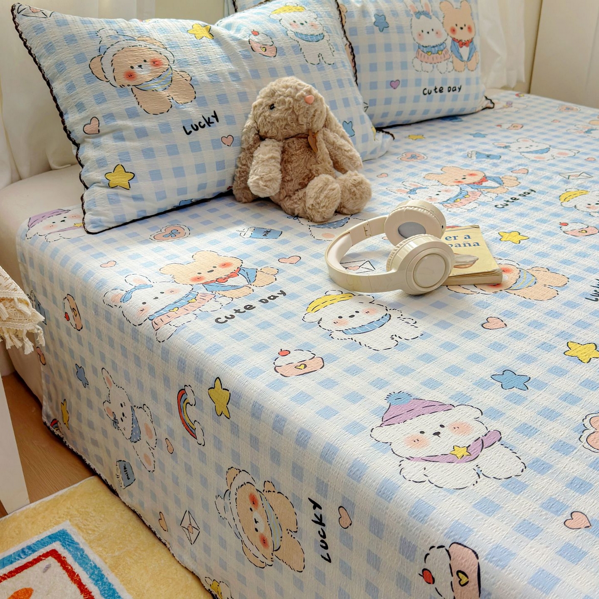 91家纺网 家纺一手货源 找家纺 优卡迪家纺馆 2025新款皱皱棉小花边床单（下载文件包含买家秀） 萌动