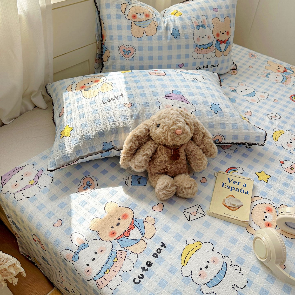 91家纺网 家纺一手货源 找家纺 优卡迪家纺馆 2025新款皱皱棉小花边床单（下载文件包含买家秀） 萌动