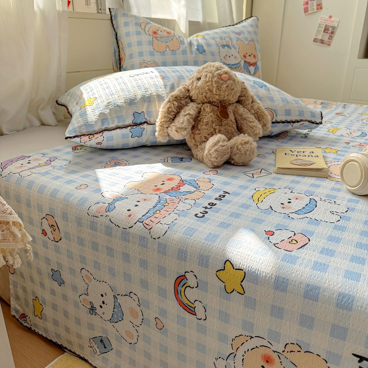 91家纺网 家纺一手货源 找家纺 优卡迪家纺馆 2025新款皱皱棉小花边床单（下载文件包含买家秀） 萌动