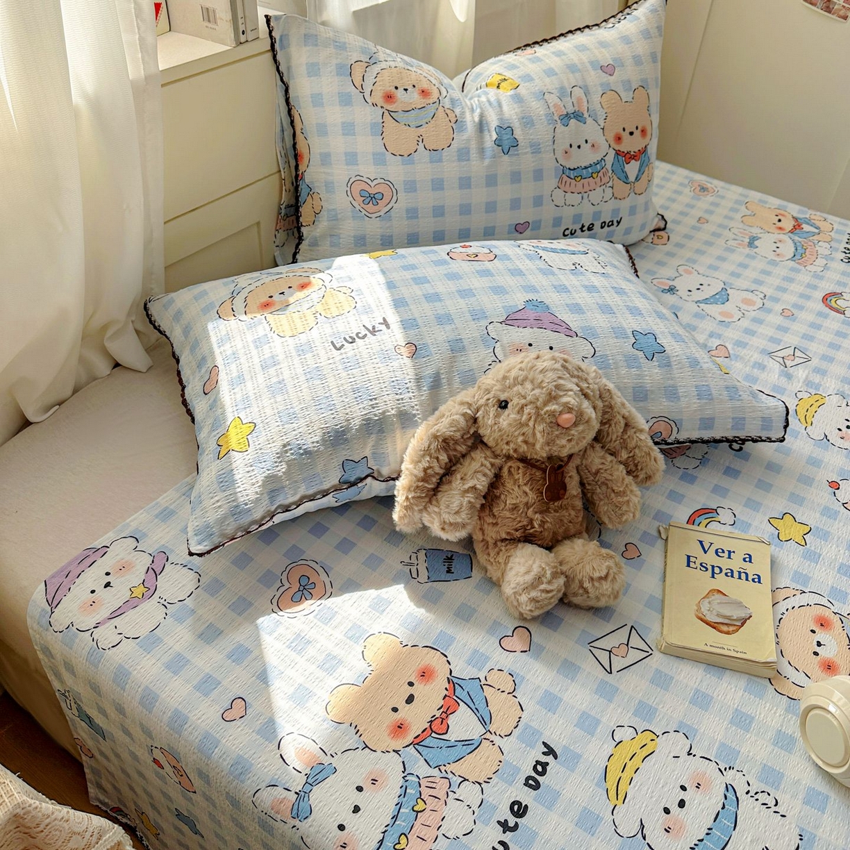 91家纺网 家纺一手货源 找家纺 优卡迪家纺馆 2025新款皱皱棉小花边床单（下载文件包含买家秀） 萌动