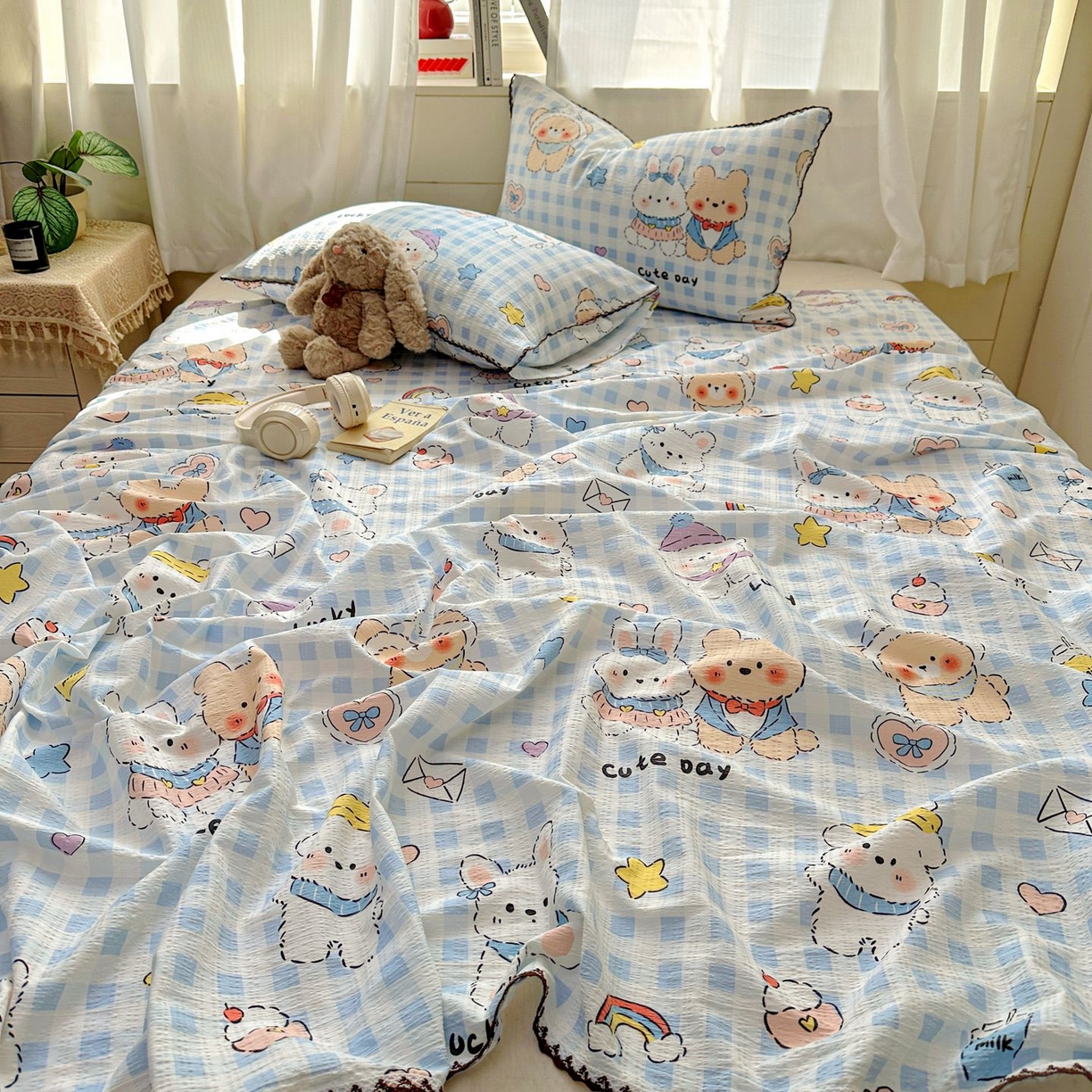 91家纺网 家纺一手货源 找家纺 优卡迪家纺馆 2025新款皱皱棉小花边床单（下载文件包含买家秀） 萌动