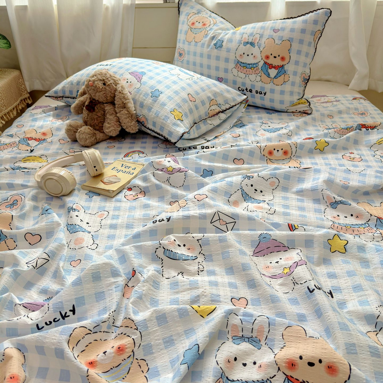 91家纺网 家纺一手货源 找家纺 优卡迪家纺馆 2025新款皱皱棉小花边床单（下载文件包含买家秀） 萌动