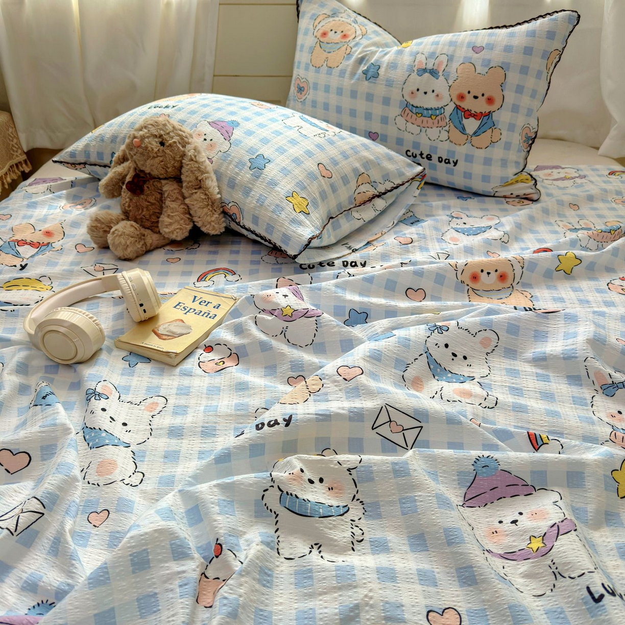 91家纺网 家纺一手货源 找家纺 优卡迪家纺馆 2025新款皱皱棉小花边床单（下载文件包含买家秀） 萌动