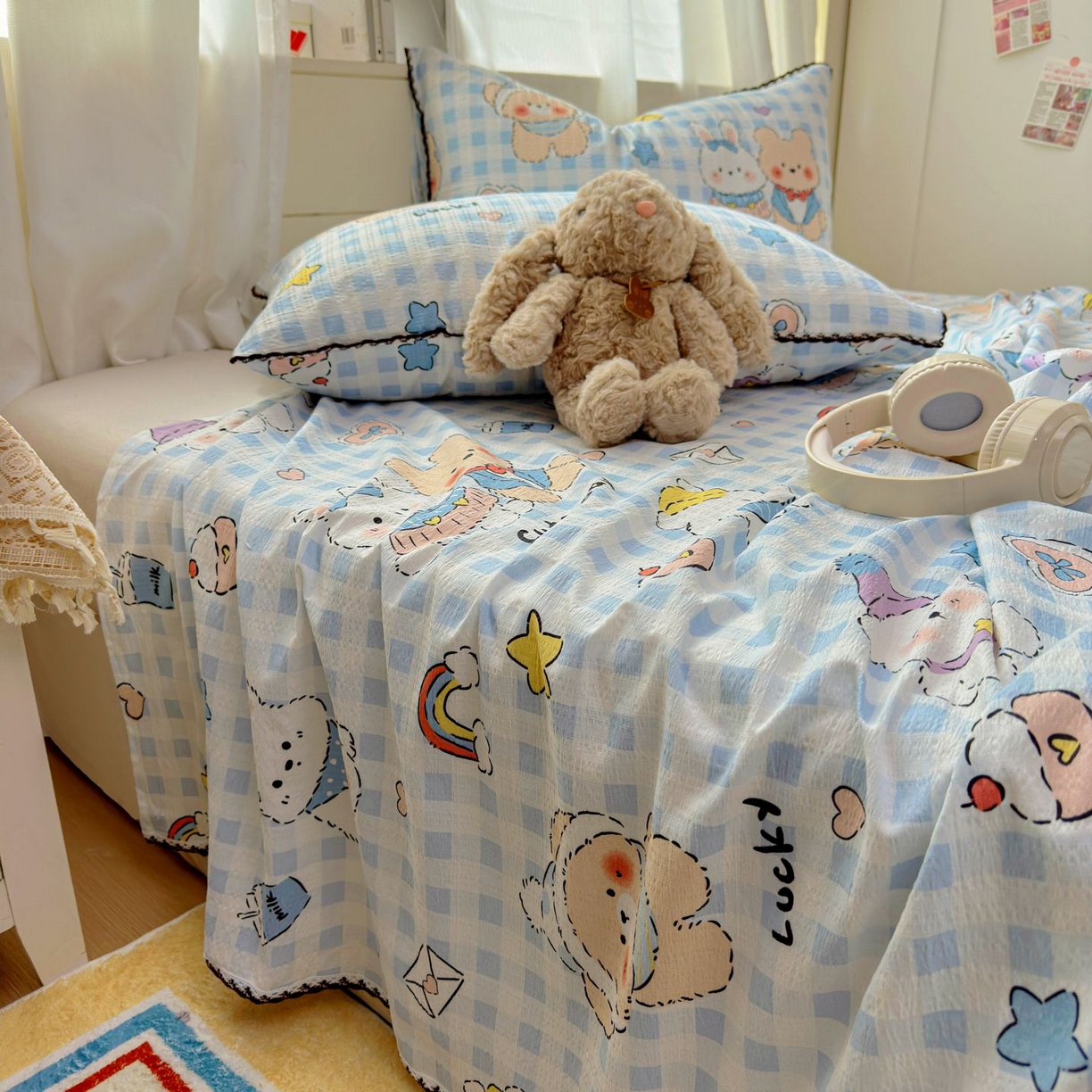 91家纺网 家纺一手货源 找家纺 优卡迪家纺馆 2025新款皱皱棉小花边床单（下载文件包含买家秀） 萌动