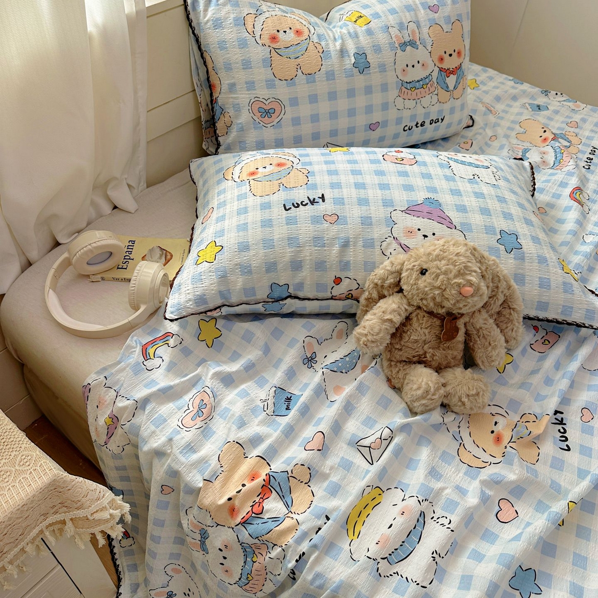 91家纺网 家纺一手货源 找家纺 优卡迪家纺馆 2025新款皱皱棉小花边床单（下载文件包含买家秀） 萌动