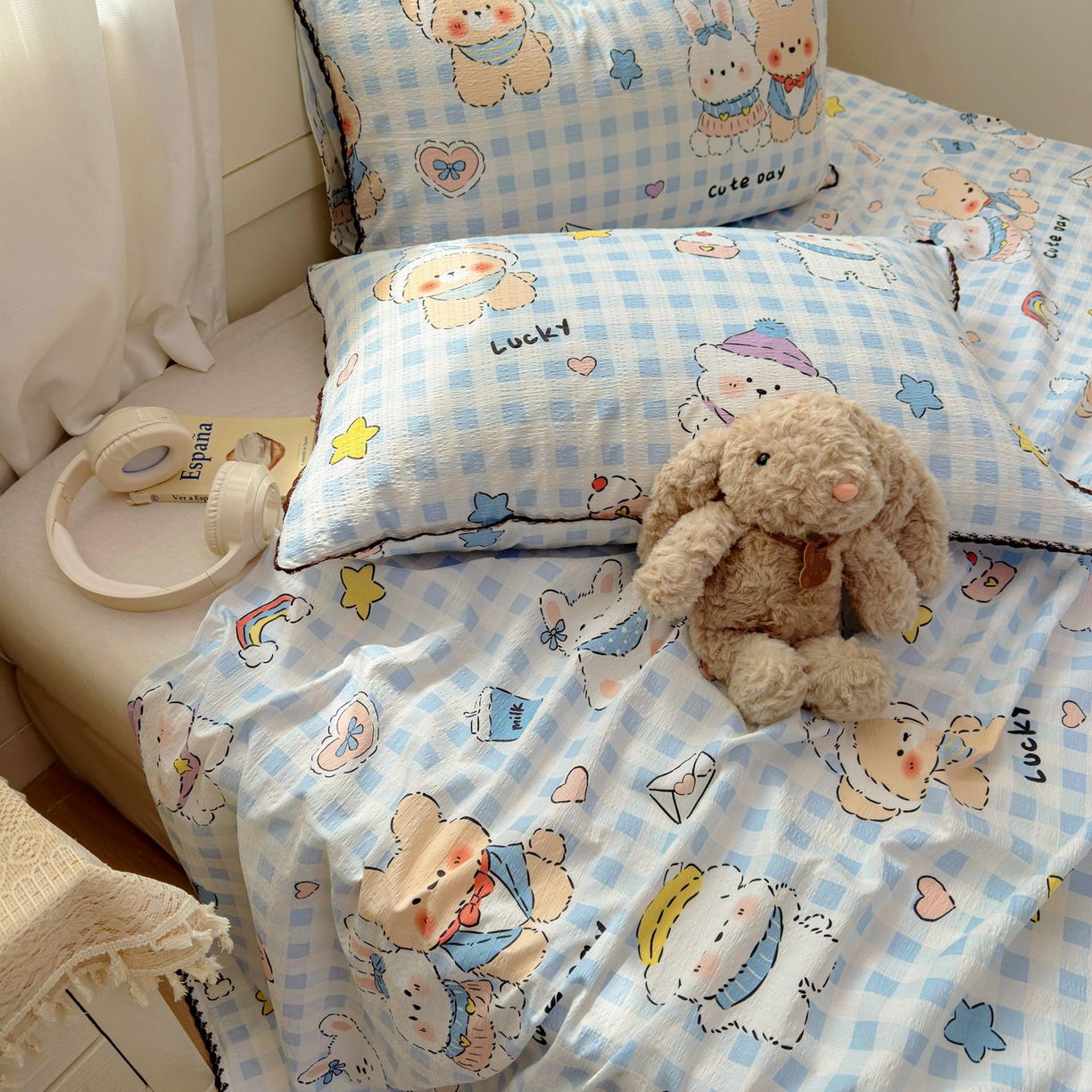 91家纺网 家纺一手货源 找家纺 优卡迪家纺馆 2025新款皱皱棉小花边床单（下载文件包含买家秀） 萌动