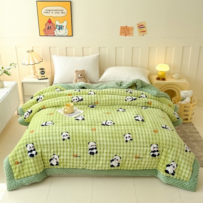 91家纺网 家纺一手货源 找家纺 宜梦家居 2025新款獭兔绒三层夹棉加厚豆豆棉被子被芯 熊猫