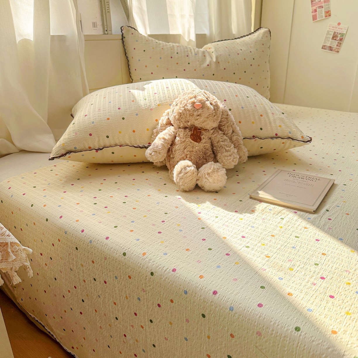 91家纺网 家纺一手货源 找家纺 优卡迪家纺馆 2025新款皱皱棉小花边床单（下载文件包含买家秀） 奶油波点