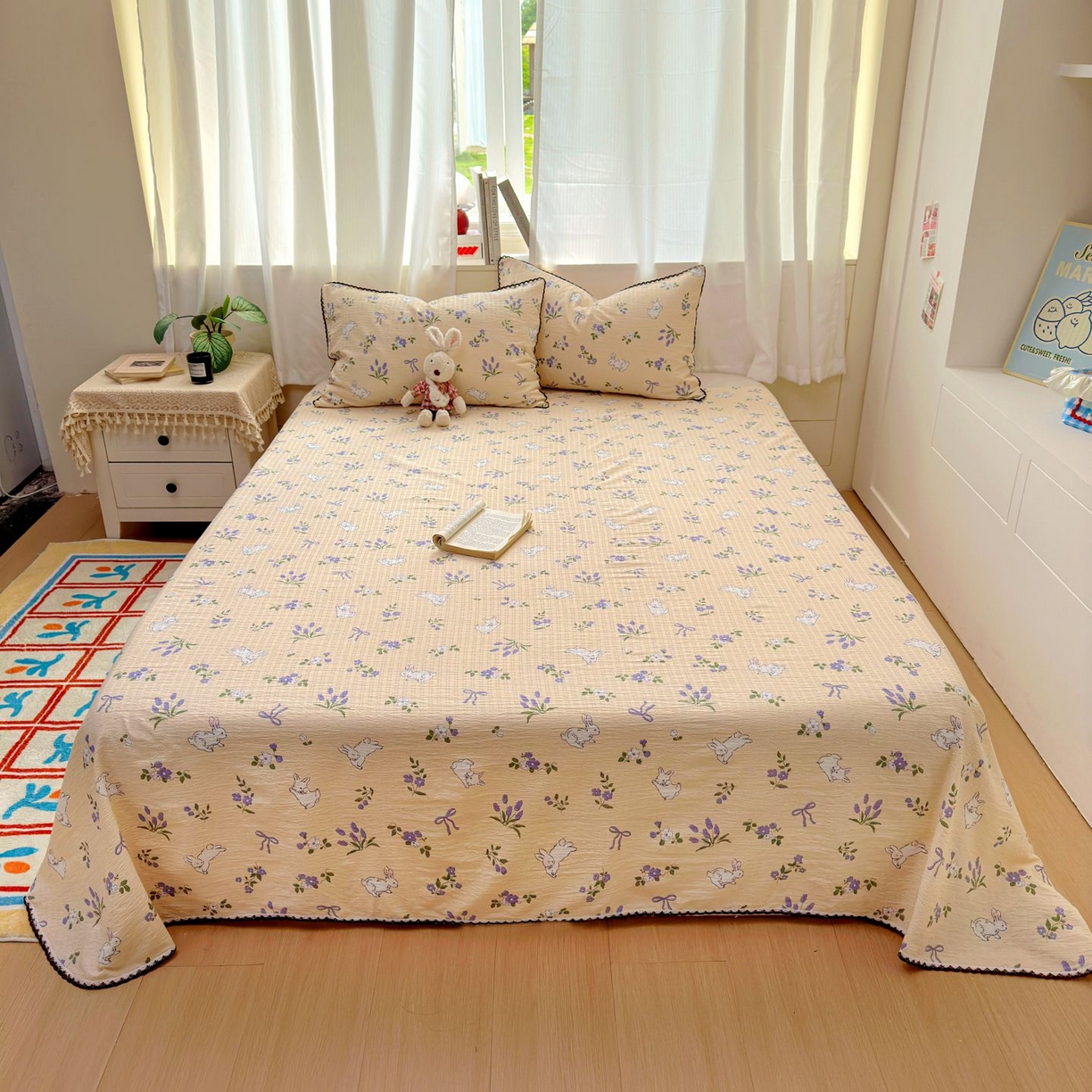 91家纺网 家纺一手货源 找家纺 优卡迪家纺馆 2025新款皱皱棉小花边床单（下载文件包含买家秀） 清晨