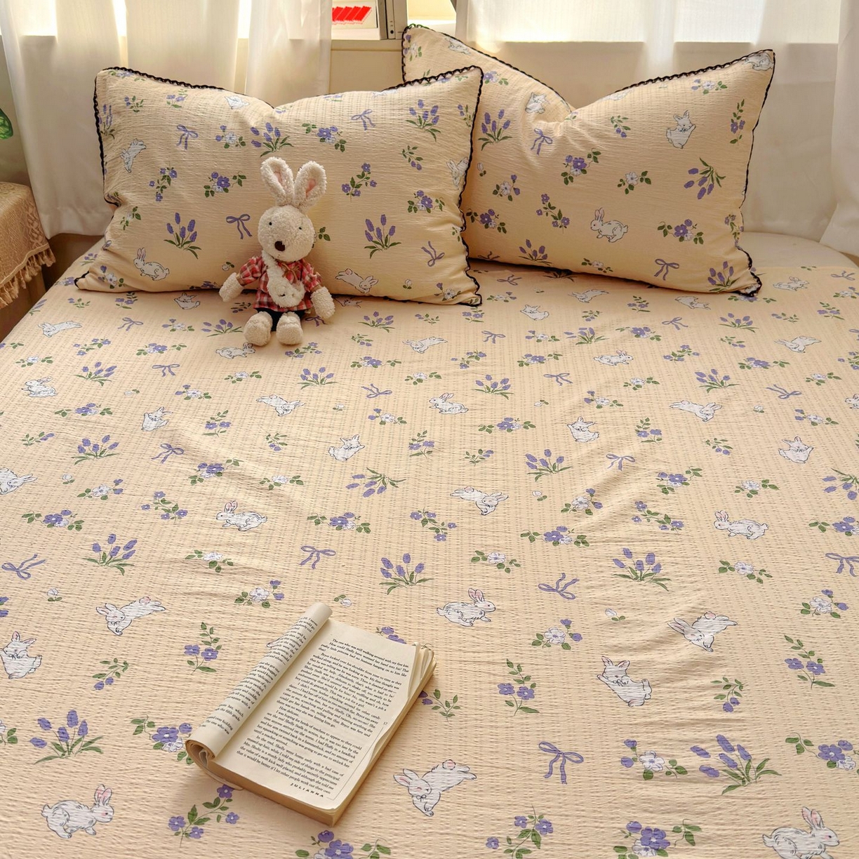 91家纺网 家纺一手货源 找家纺 优卡迪家纺馆 2025新款皱皱棉小花边床单（下载文件包含买家秀） 清晨