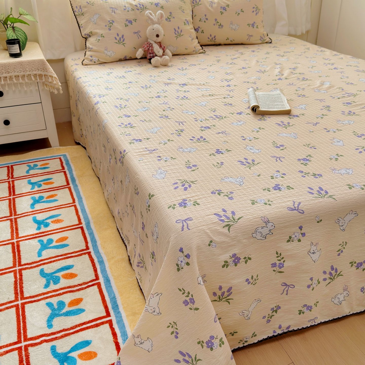 91家纺网 家纺一手货源 找家纺 优卡迪家纺馆 2025新款皱皱棉小花边床单（下载文件包含买家秀） 清晨