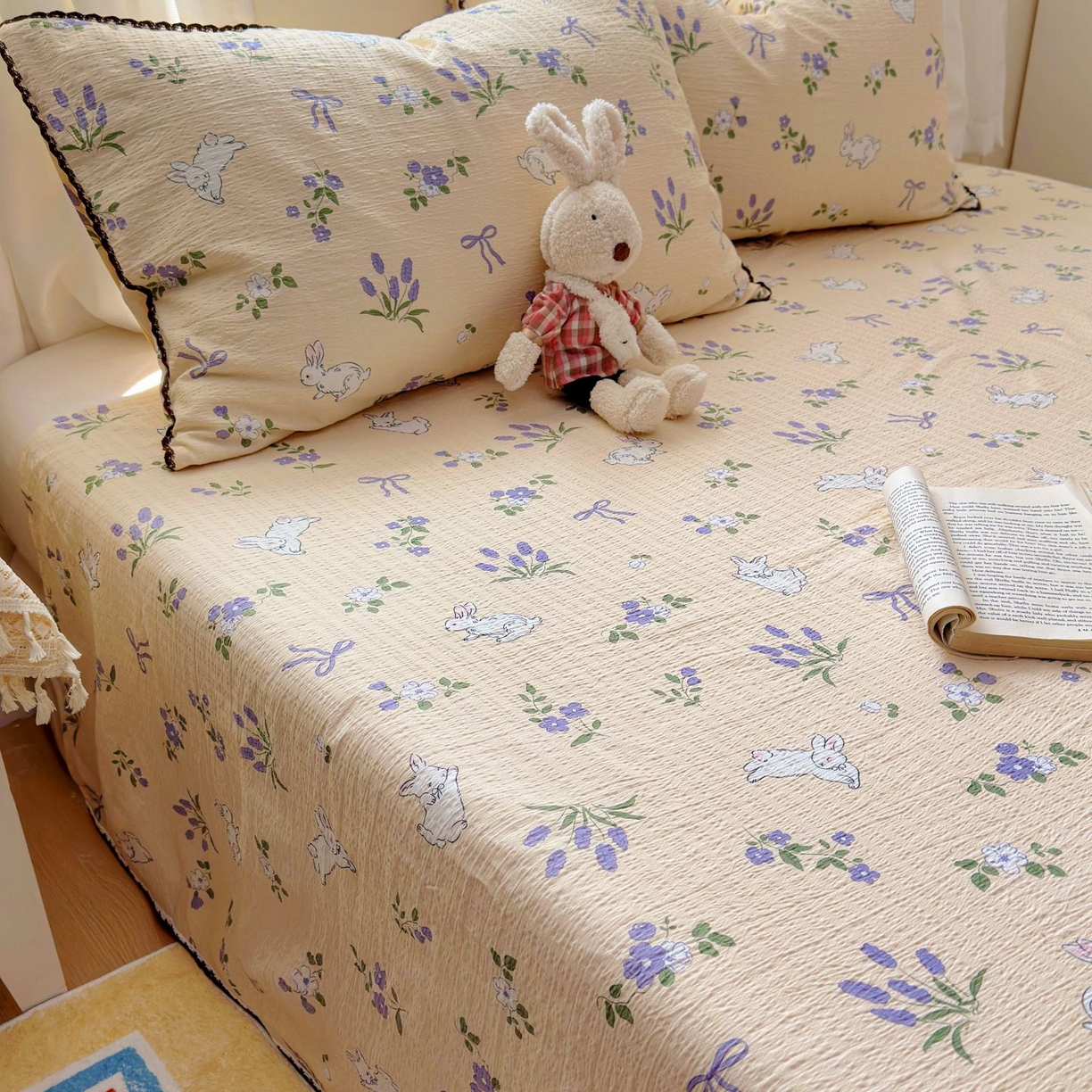 91家纺网 家纺一手货源 找家纺 优卡迪家纺馆 2025新款皱皱棉小花边床单（下载文件包含买家秀） 清晨