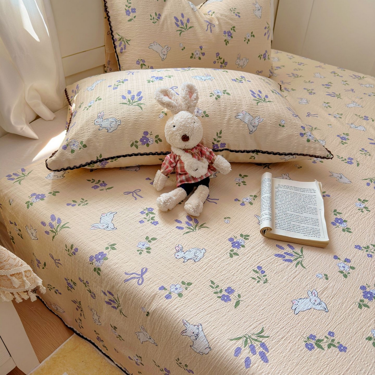 91家纺网 家纺一手货源 找家纺 优卡迪家纺馆 2025新款皱皱棉小花边床单（下载文件包含买家秀） 清晨