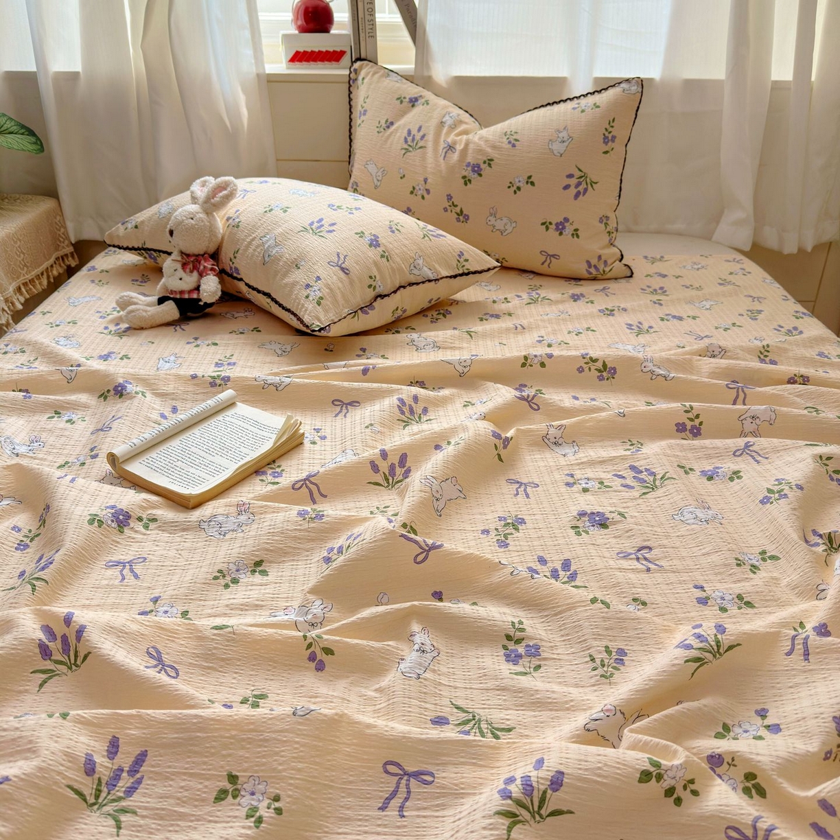 91家纺网 家纺一手货源 找家纺 优卡迪家纺馆 2025新款皱皱棉小花边床单（下载文件包含买家秀） 清晨