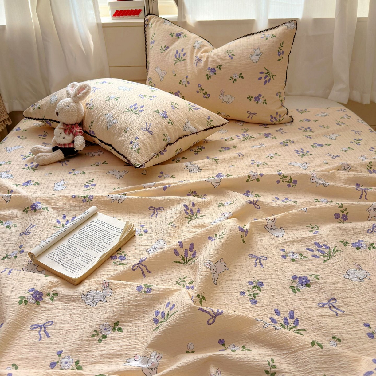 91家纺网 家纺一手货源 找家纺 优卡迪家纺馆 2025新款皱皱棉小花边床单（下载文件包含买家秀） 清晨