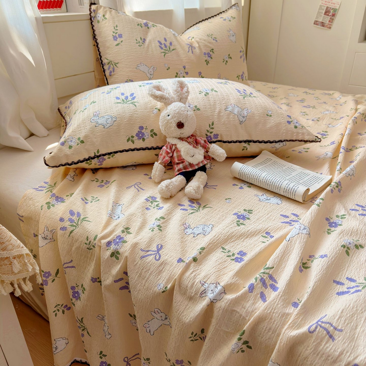 91家纺网 家纺一手货源 找家纺 优卡迪家纺馆 2025新款皱皱棉小花边床单（下载文件包含买家秀） 清晨