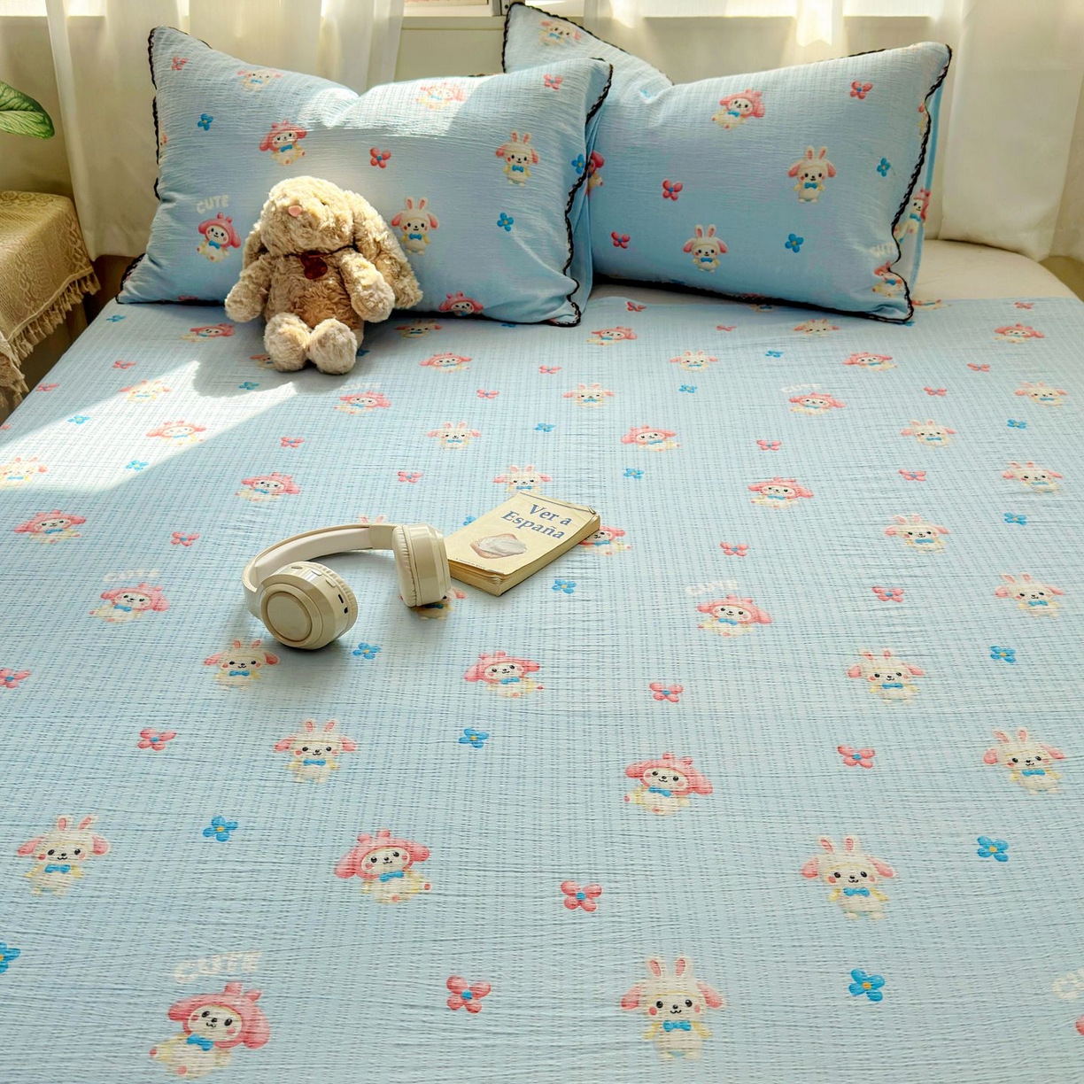 91家纺网 家纺一手货源 找家纺 优卡迪家纺馆 2025新款皱皱棉小花边床单（下载文件包含买家秀） 小精灵