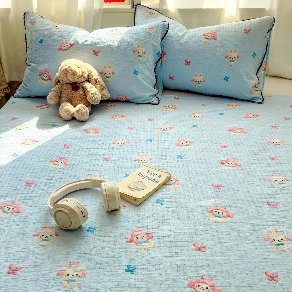 91家纺网 家纺一手货源 找家纺 优卡迪家纺馆 2025新款皱皱棉小花边床单（下载文件包含买家秀） 小精灵