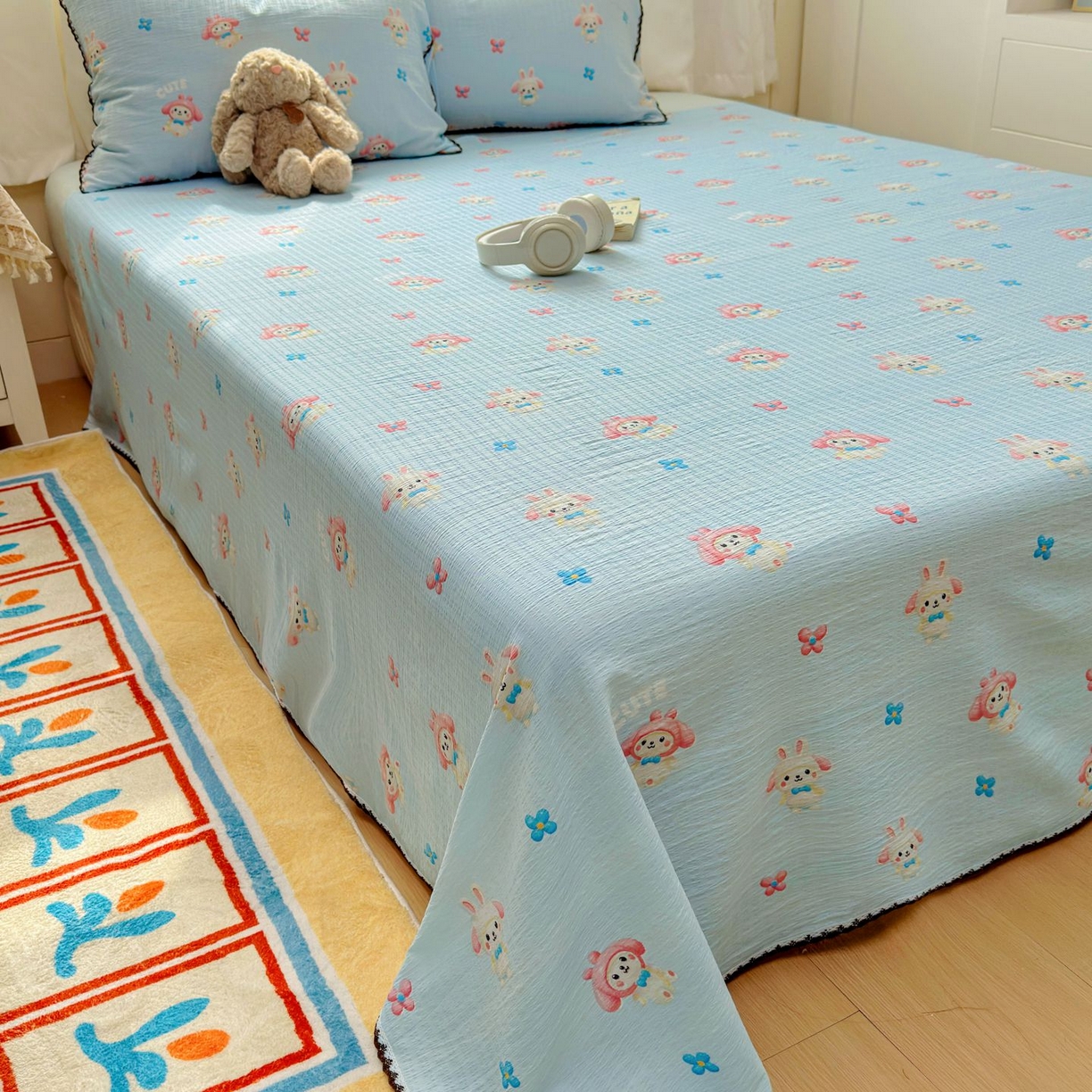 91家纺网 家纺一手货源 找家纺 优卡迪家纺馆 2025新款皱皱棉小花边床单（下载文件包含买家秀） 小精灵