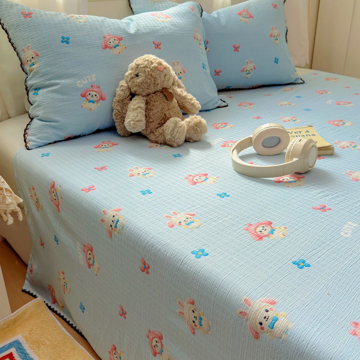 91家纺网 家纺一手货源 找家纺 优卡迪家纺馆 2025新款皱皱棉小花边床单（下载文件包含买家秀） 小精灵