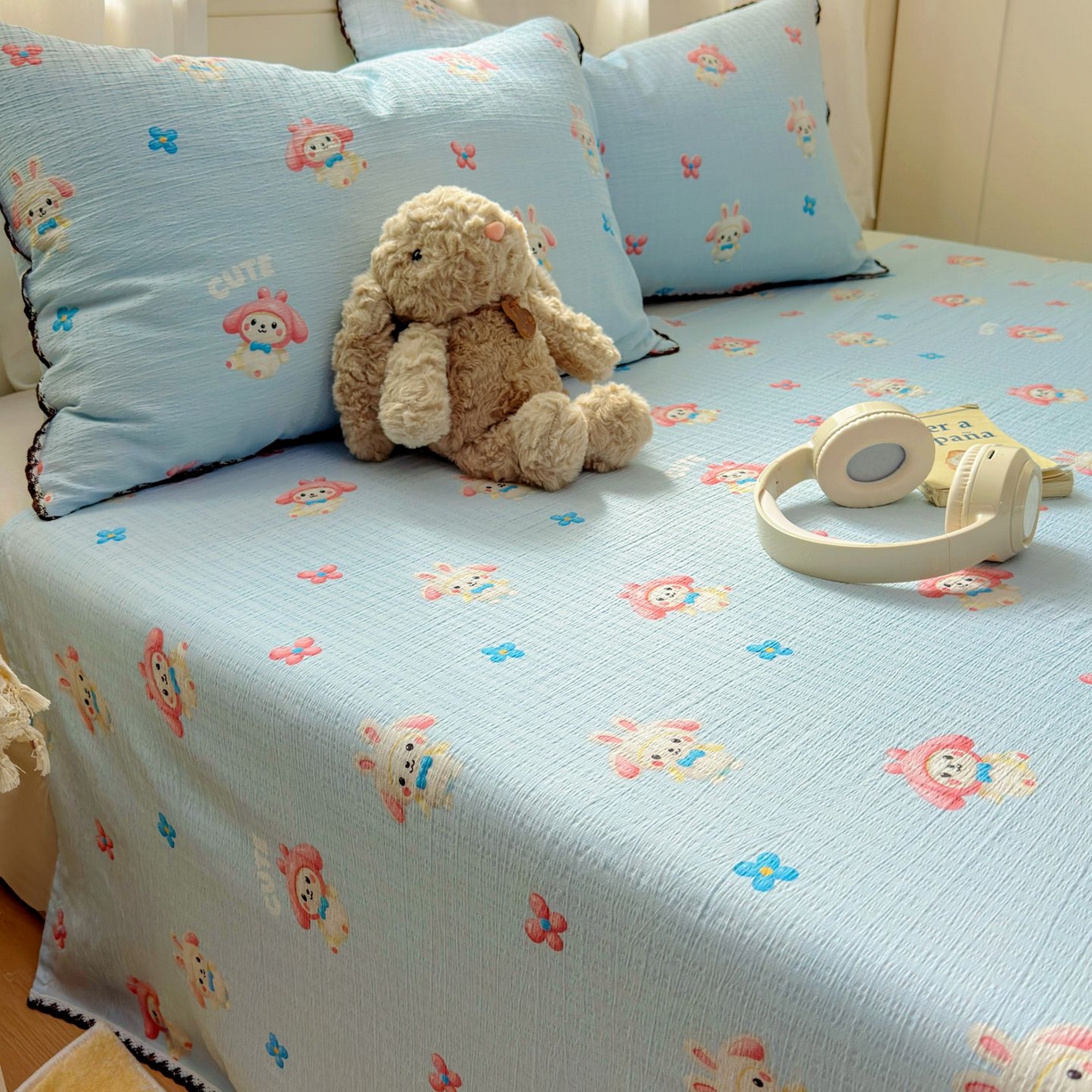 91家纺网 家纺一手货源 找家纺 优卡迪家纺馆 2025新款皱皱棉小花边床单（下载文件包含买家秀） 小精灵