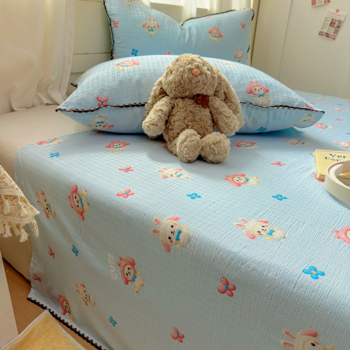 91家纺网 家纺一手货源 找家纺 优卡迪家纺馆 2025新款皱皱棉小花边床单（下载文件包含买家秀） 小精灵