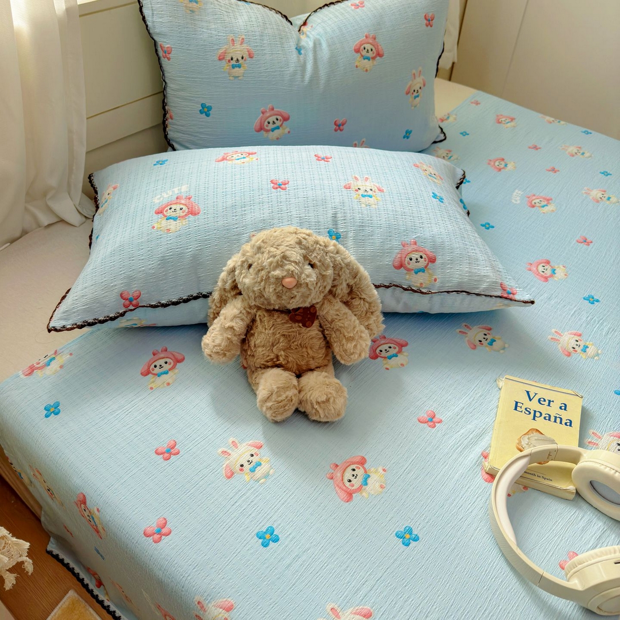 91家纺网 家纺一手货源 找家纺 优卡迪家纺馆 2025新款皱皱棉小花边床单（下载文件包含买家秀） 小精灵