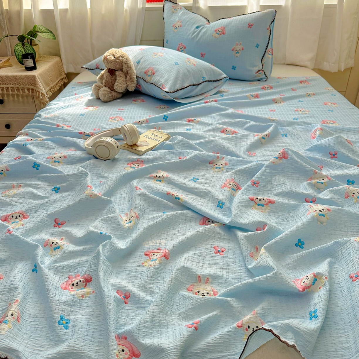 91家纺网 家纺一手货源 找家纺 优卡迪家纺馆 2025新款皱皱棉小花边床单（下载文件包含买家秀） 小精灵