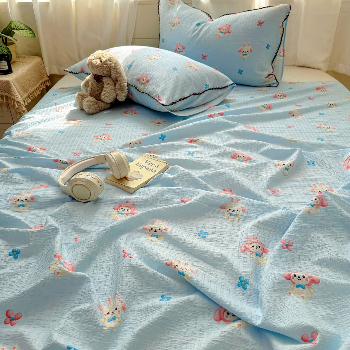 91家纺网 家纺一手货源 找家纺 优卡迪家纺馆 2025新款皱皱棉小花边床单（下载文件包含买家秀） 小精灵