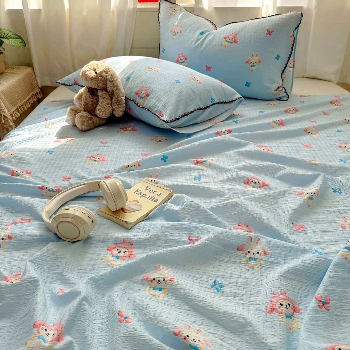 91家纺网 家纺一手货源 找家纺 优卡迪家纺馆 2025新款皱皱棉小花边床单（下载文件包含买家秀） 小精灵