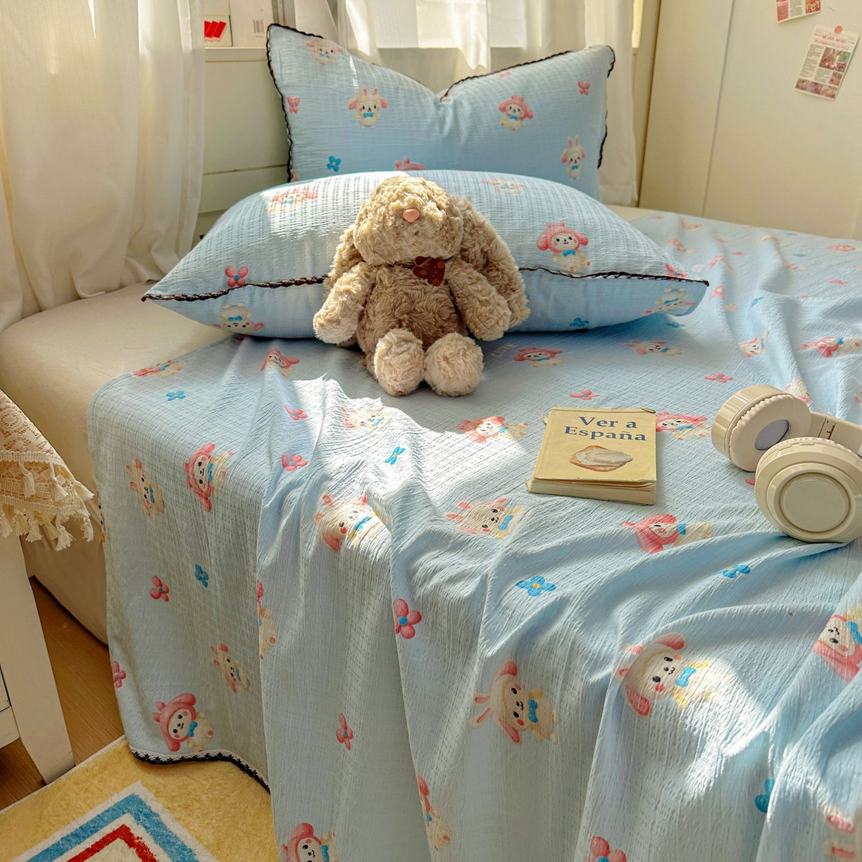 91家纺网 家纺一手货源 找家纺 优卡迪家纺馆 2025新款皱皱棉小花边床单（下载文件包含买家秀） 小精灵