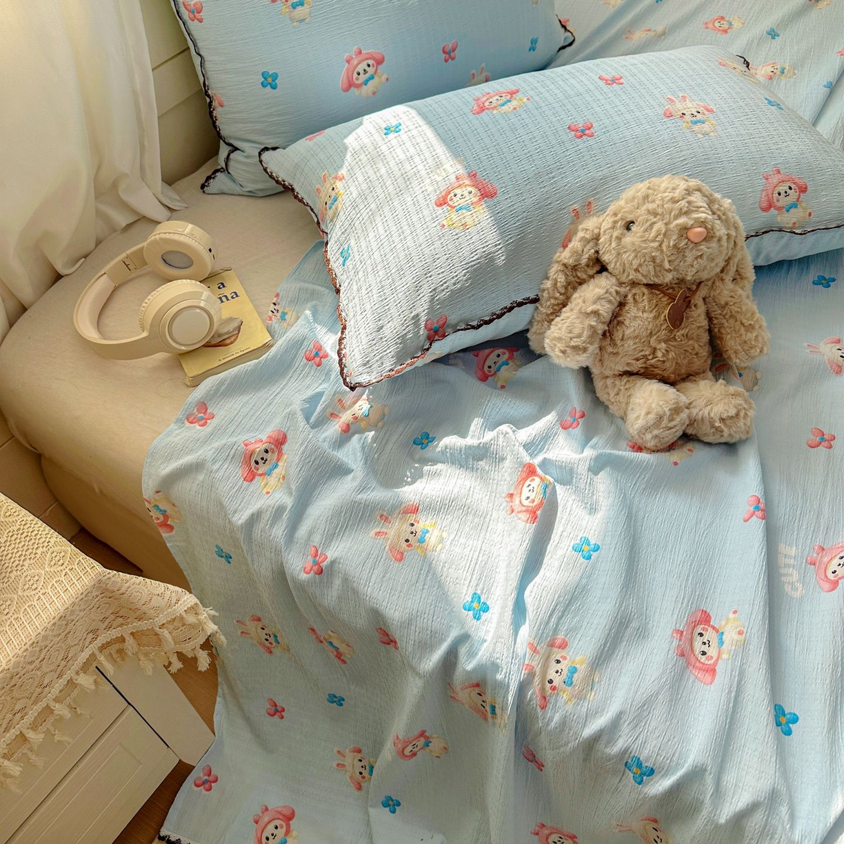 91家纺网 家纺一手货源 找家纺 优卡迪家纺馆 2025新款皱皱棉小花边床单（下载文件包含买家秀） 小精灵