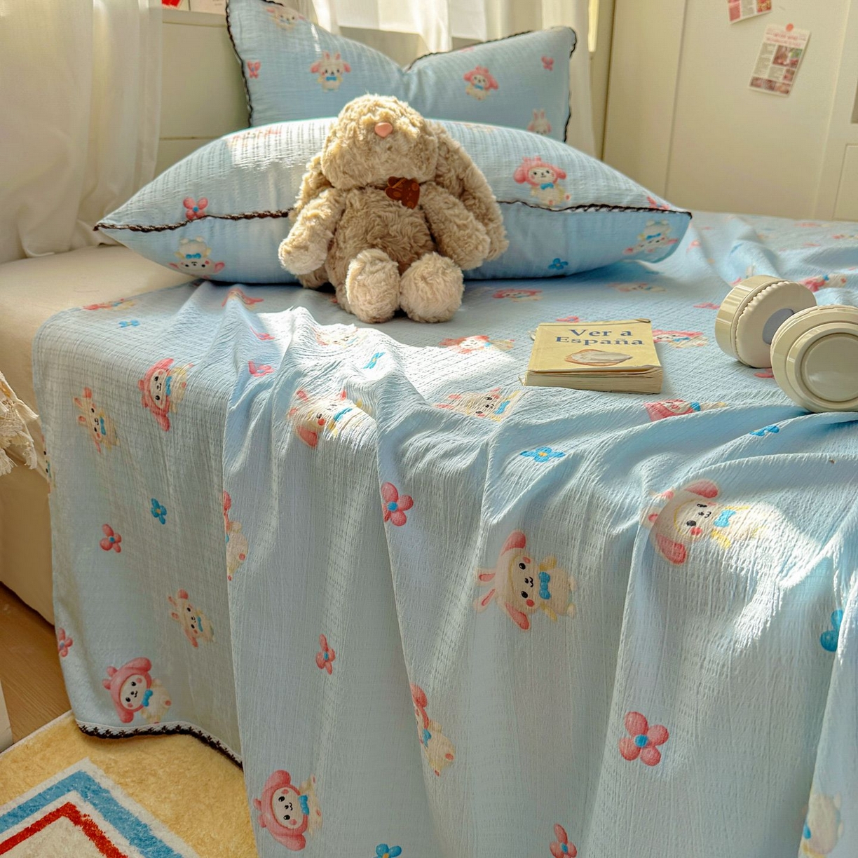 91家纺网 家纺一手货源 找家纺 优卡迪家纺馆 2025新款皱皱棉小花边床单（下载文件包含买家秀） 小精灵