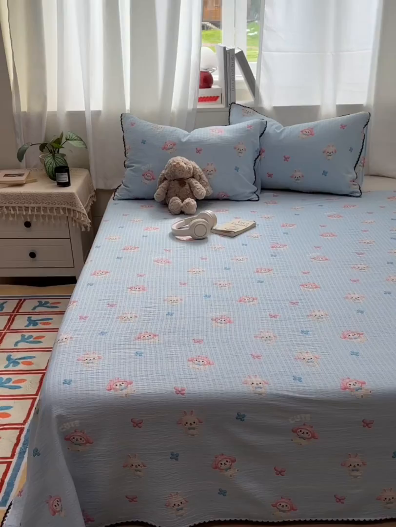 91家纺网 家纺一手货源 找家纺 优卡迪家纺馆 2025新款皱皱棉小花边床单（下载文件包含买家秀） 小精灵