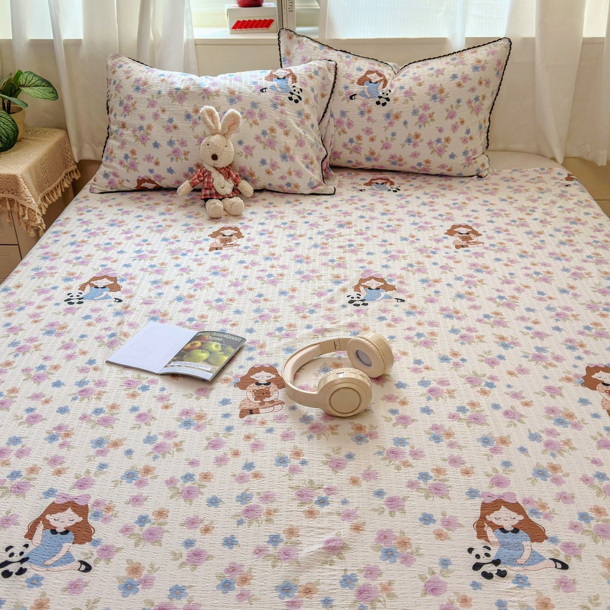 91家纺网 家纺一手货源 找家纺 优卡迪家纺馆 2025新款皱皱棉小花边床单（下载文件包含买家秀） 长相思