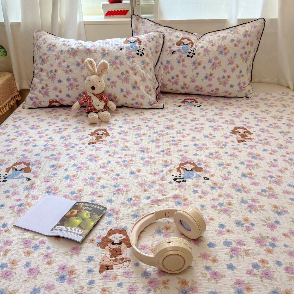 91家纺网 家纺一手货源 找家纺 优卡迪家纺馆 2025新款皱皱棉小花边床单（下载文件包含买家秀） 长相思